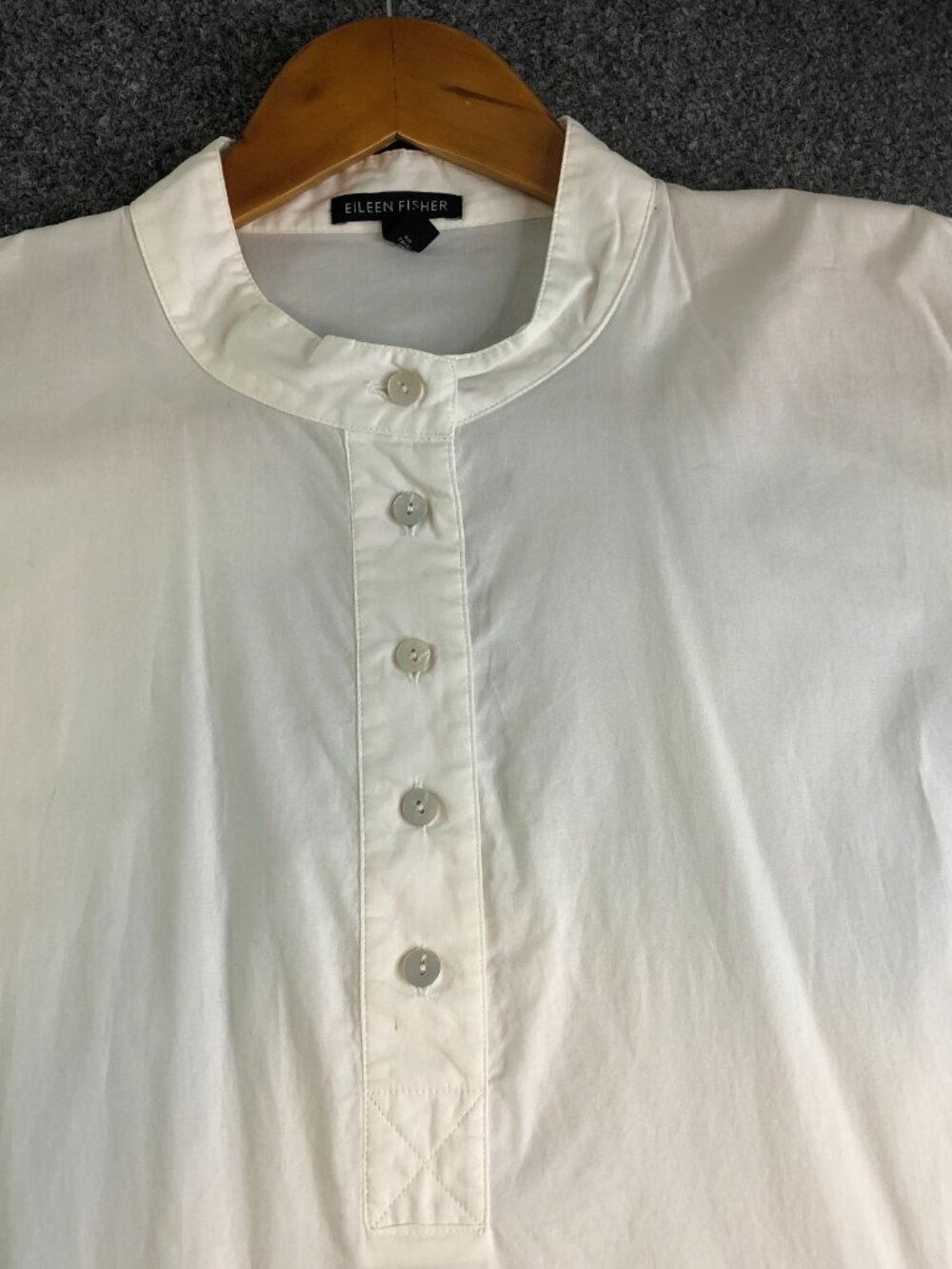 Eileen Fisher Tunic Shirt Womens Medium White Organic Cotton Band Collar Button - Picture 4 of 16